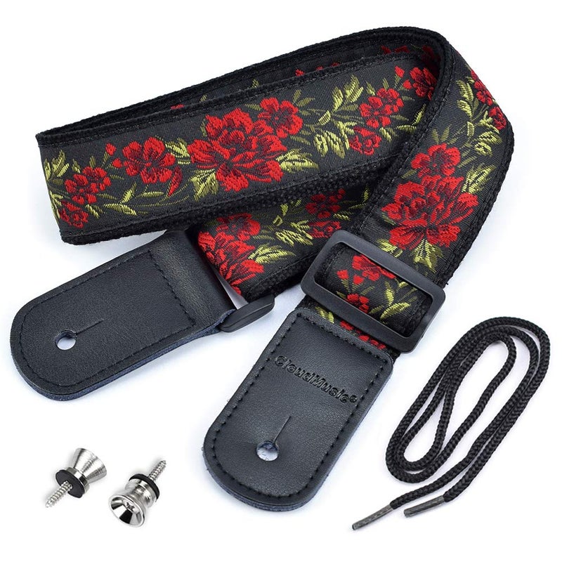 CLOUDMUSIC Tenor Concert Soprano Baritone Ukulele Strap Coloful Hawaii Floral Jacquard For Adult Size And Kids(Red Roses) - Image 1